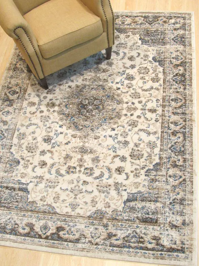 Main image of EORC FL33IV4X6 Machine-made Polypropylene Distressed Bohemian Isabella Medallion Rug, 4' 3 x 5'10, Ivory