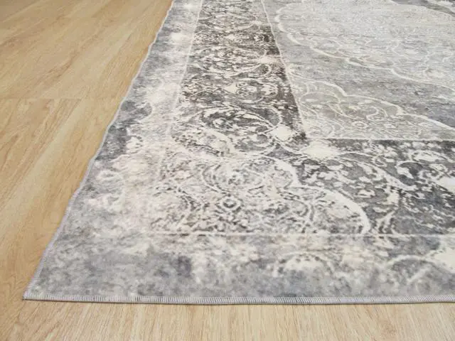 Alt view image 3 of 4 - Gray Distressed Bohemian Moderno Medallion Rug, Made in India