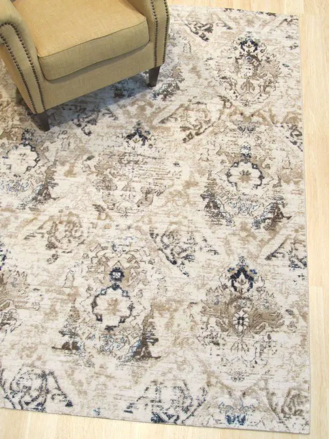 Main image of EORC FL34IV5X7 Machine-made Polypropylene Distressed Bohemian Isabella Rug, 5' 3 x 7' 3, Ivory
