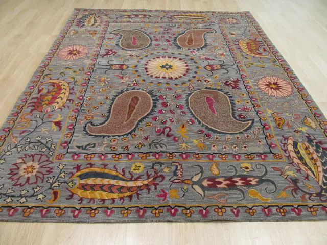 Alt view image 3 of 4 - Hand-Tufted Wool Blue Transitional Floral Paisley Rug, Made in India