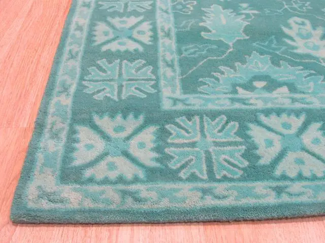 Alt view image 3 of 4 - Hand-Tufted Wool Green Traditional Oriental Overdyed Rug, Made in India