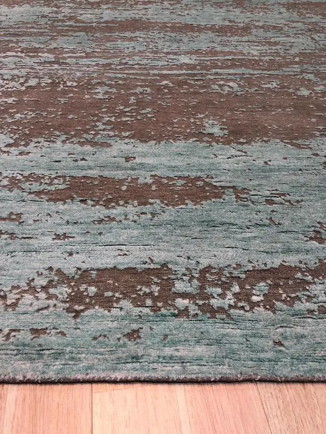 Alt view image 4 of 4 - Hand Knotted Wool SILVER Contemporary Abstract Galaxy Rug, Made in India