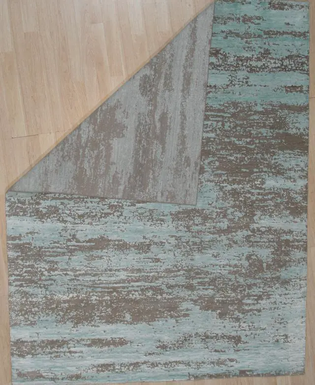 Alt view image 3 of 4 - Hand Knotted Wool SILVER Contemporary Abstract Galaxy Rug, Made in India