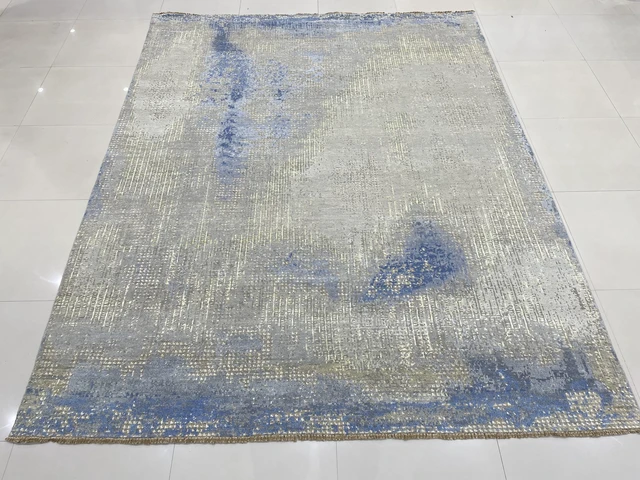 Alt view image 2 of 4 - EORC KC20000BL8X10 Hand-knotted Wool Traditional Knot Rug, 8' X 10', GREY / STEAL BLUE