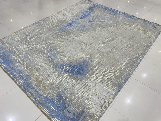 Alt view image 3 of 4 - EORC KC20000BL8X10 Hand-knotted Wool Traditional Knot Rug, 8' X 10', GREY / STEAL BLUE