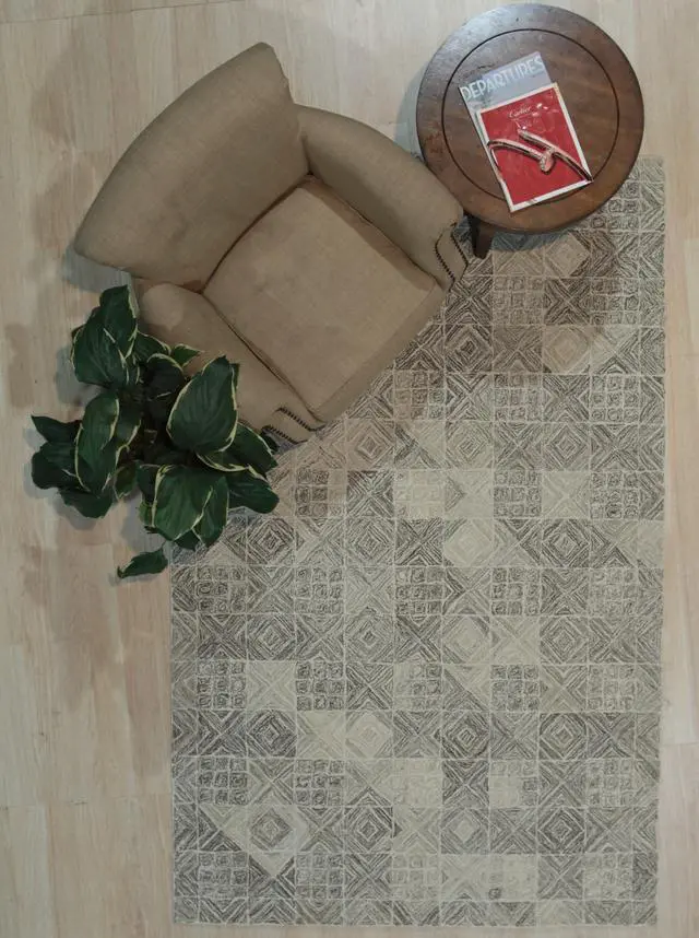 Alt view image 3 of 5 - Hand-Tufted Wool Multi-Colored Gray Transitional Geometric Modern Tufted Rug, Made in India