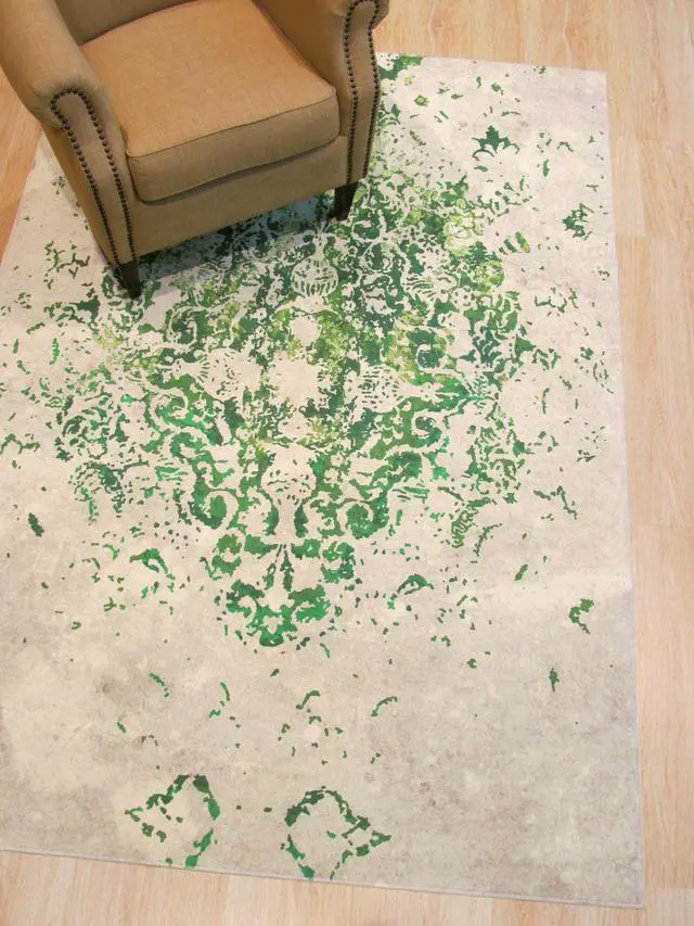 Main image of EORC FL15GN4X6 Machine-made Polyester Distressed Bohemian Moderno Medallion Rug, 4' 4 x 6' 3, Green