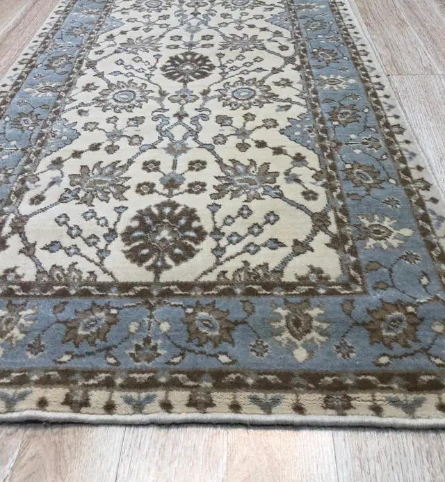 Alt view image 5 of 5 - Hand Crafted Wool Ivory Traditional Oriental Oushak Rug, Made in India