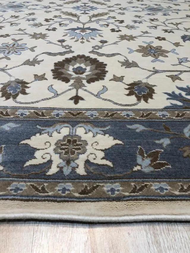 Alt view image 5 of 5 - Hand Crafted Wool Ivory Traditional Oriental Oushak Rug, Made in India