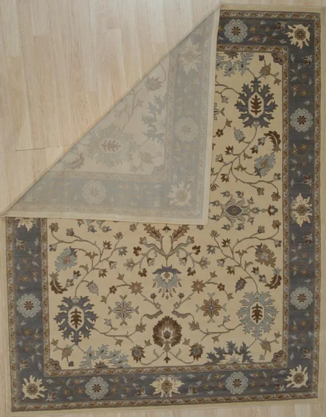Alt view image 4 of 5 - Hand Crafted Wool Ivory Traditional Oriental Oushak Rug, Made in India
