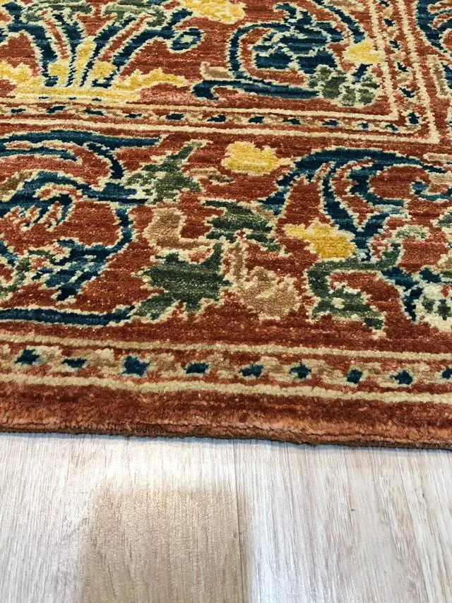 Alt view image 4 of 4 - Handwoven Wool Red Transitional Floral Spanish Style Rug, Made in India