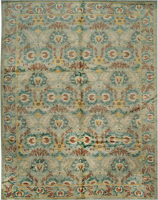 Alt view image 2 of 4 - Handwoven Wool Green Transitional Floral Spanish Style Rug, Made in India