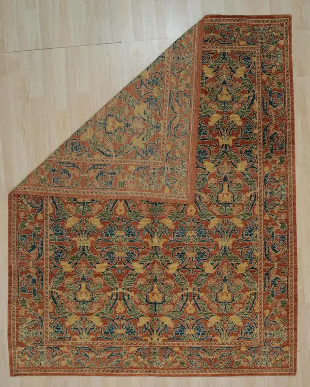 Alt view image 3 of 4 - Handwoven Wool Red Transitional Floral Spanish Style Rug, Made in India