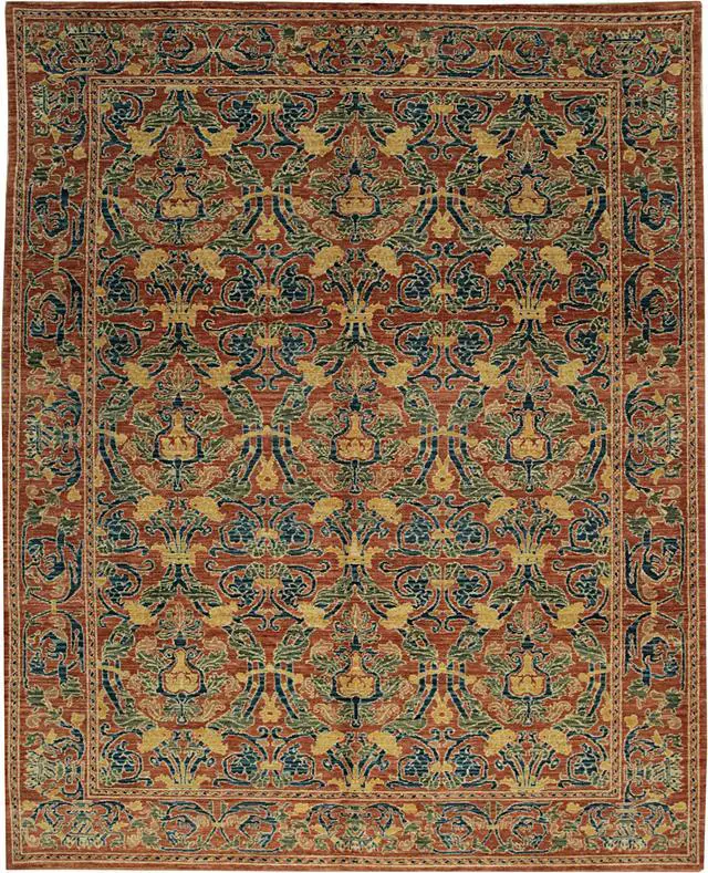 Alt view image 2 of 4 - Handwoven Wool Red Transitional Floral Spanish Style Rug, Made in India