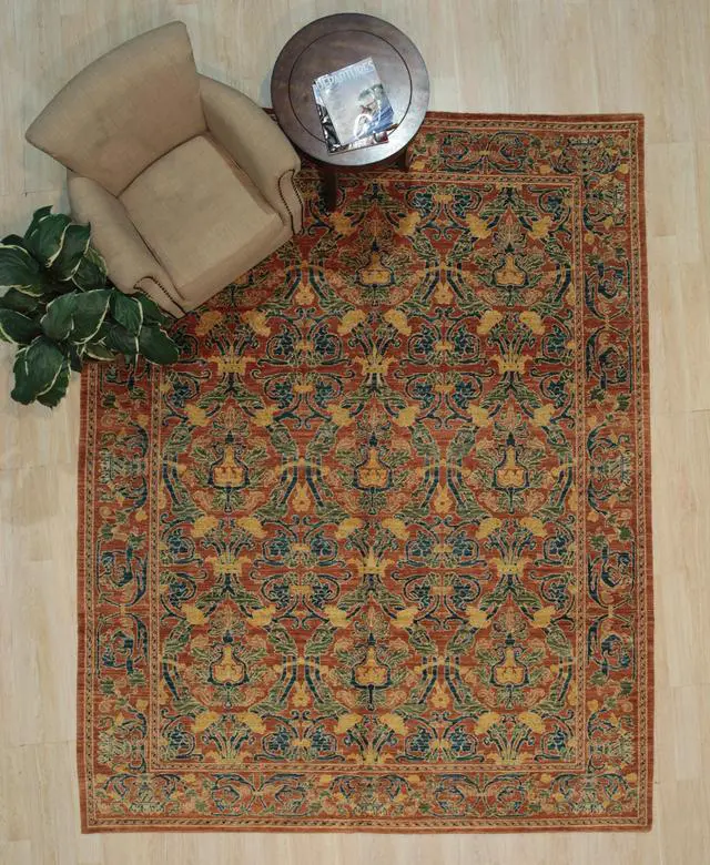 Main image of Handwoven Wool Red Transitional Floral Spanish Style Rug, Made in India