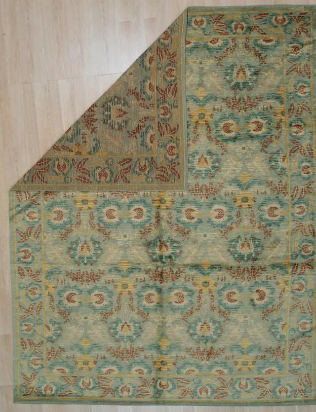 Alt view image 3 of 4 - Handwoven Wool Green Transitional Floral Spanish Style Rug, Made in India