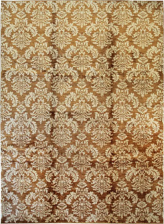 Main image of Handmade Afghan Wool Brown Transitional All Over Turkish Knot Rug, Made in India