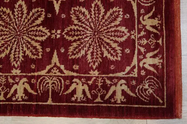 Alt view image 2 of 4 - Handmade Afghan Wool Red Transitional All Over Turkish Knot Rug, Made in India