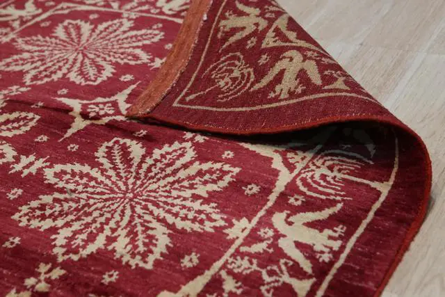 Alt view image 3 of 4 - Handmade Afghan Wool Red Transitional All Over Turkish Knot Rug, Made in India