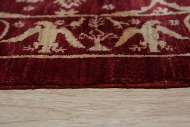 Alt view image 4 of 4 - Handmade Afghan Wool Red Transitional All Over Turkish Knot Rug, Made in India