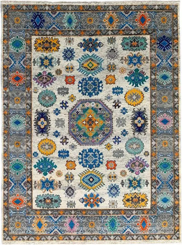 Alt view image 2 of 5 - Durable and Stylish Hand-Knotted Wool Ivory / Gray Transitional Modern Kazak Collection Rectangular Area Rugs