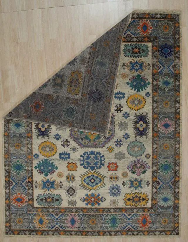 Alt view image 4 of 5 - Durable and Stylish Hand-Knotted Wool Ivory / Gray Transitional Modern Kazak Collection Rectangular Area Rugs