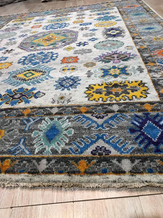 Alt view image 5 of 5 - Durable and Stylish Hand-Knotted Wool Ivory / Gray Transitional Modern Kazak Collection Rectangular Area Rugs