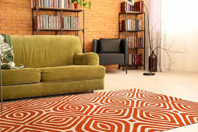 Main image of Hand-Tufted Wool Orange Transitional Geometric Marla Rug, Made in India