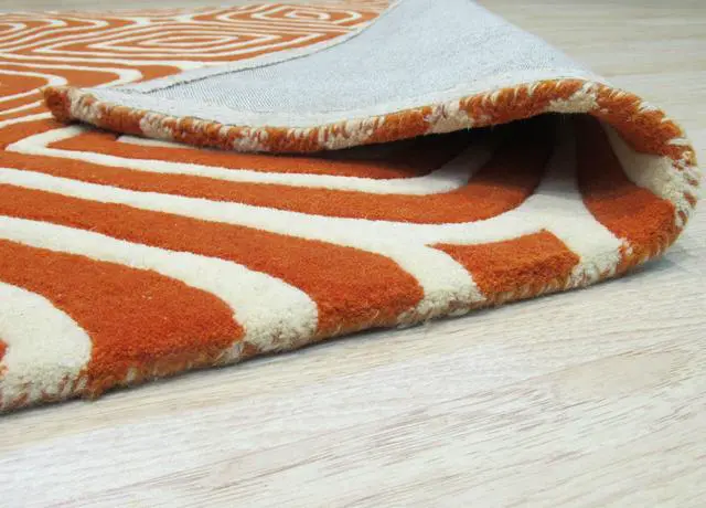 Alt view image 4 of 7 - Hand-Tufted Wool Orange Transitional Geometric Marla Rug, Made in India