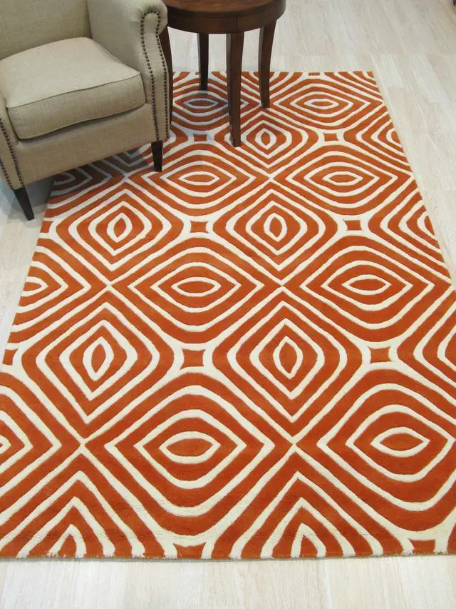 Alt view image 6 of 7 - Hand-Tufted Wool Orange Transitional Geometric Marla Rug, Made in India