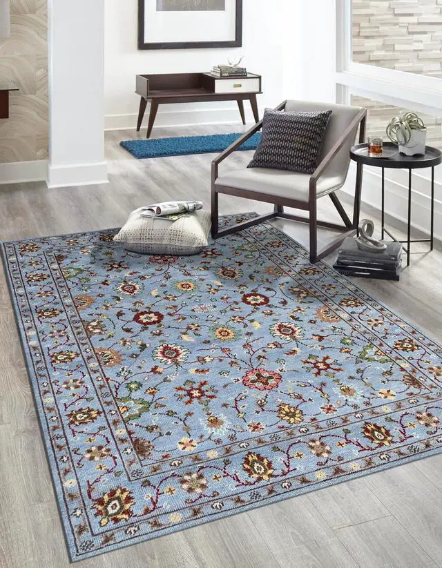 Main image of Hand Knotted Wool SKY BLUE Traditional Classic Bidjar Collection Rug, Made in India