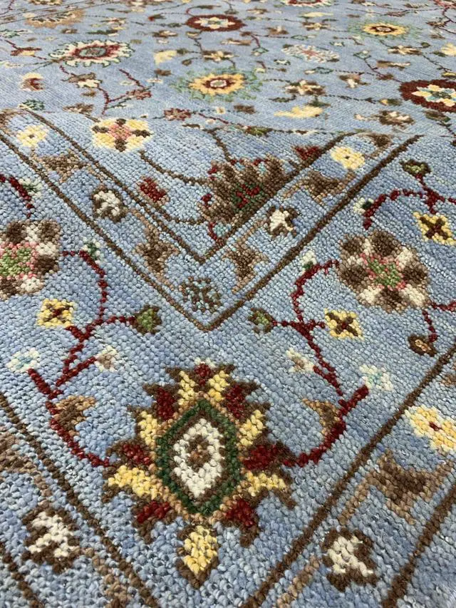 Alt view image 6 of 6 - Hand Knotted Wool SKY BLUE Traditional Classic Bidjar Collection Rug, Made in India