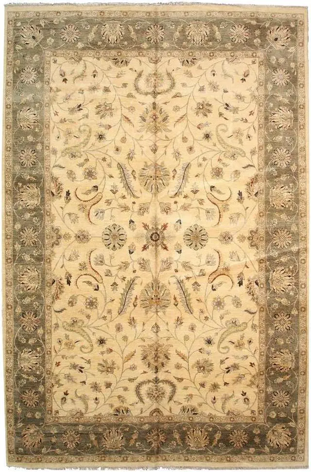 Alt view image 6 of 7 - Hand Knotted Wool Ivory Traditional Oriental Agra Rug, Made in India