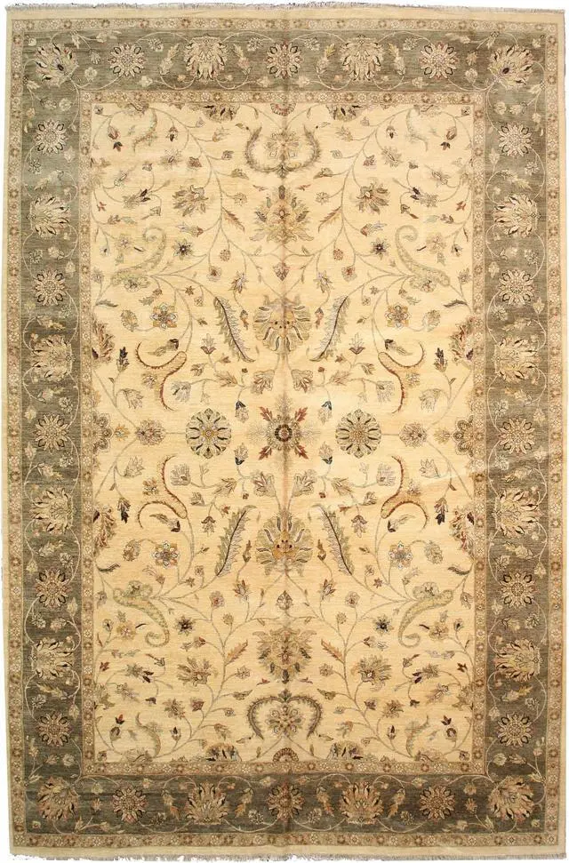 Alt view image 5 of 7 - Hand Knotted Wool Ivory Traditional Oriental Agra Rug, Made in India