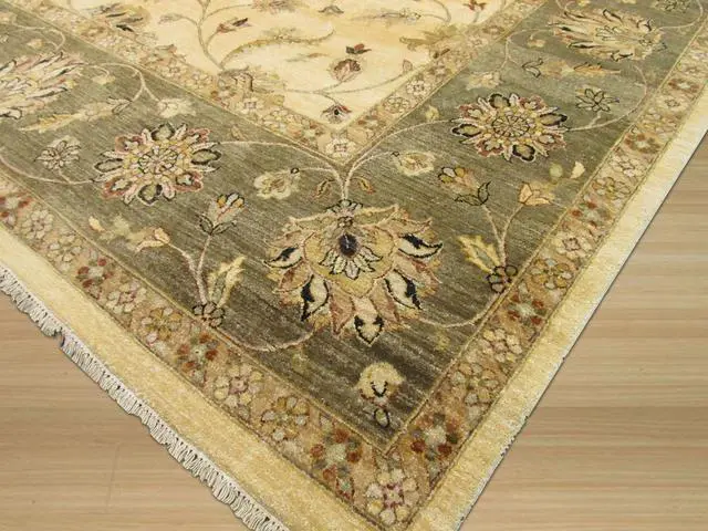 Alt view image 7 of 7 - Hand Knotted Wool Ivory Traditional Oriental Agra Rug, Made in India