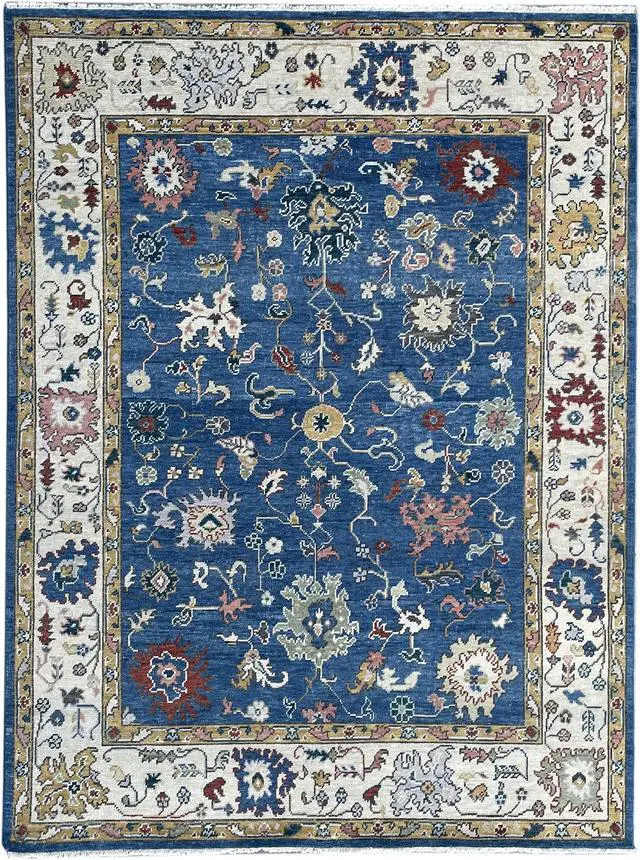 Alt view image 2 of 7 - Hand Knotted Wool R.BLUE / Beige Traditional Classic Colorful Mahal Classic Rug, Made in India