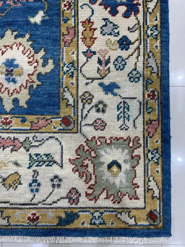 Alt view image 4 of 7 - Hand Knotted Wool R.BLUE / Beige Traditional Classic Colorful Mahal Classic Rug, Made in India