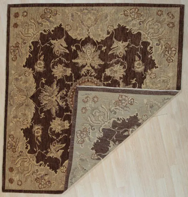 Alt view image 3 of 4 - Hand Knotted Wool Brown Traditional Medallion Agra Rug, Made in India