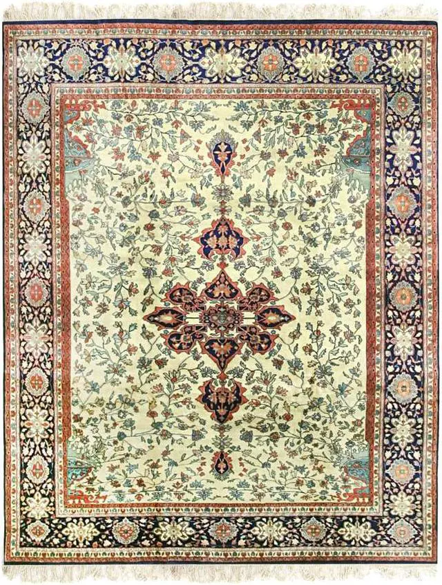 Alt view image 3 of 5 - Hand Knotted Wool Ivory Traditional Oriental Mohtasham Rug, Made in India