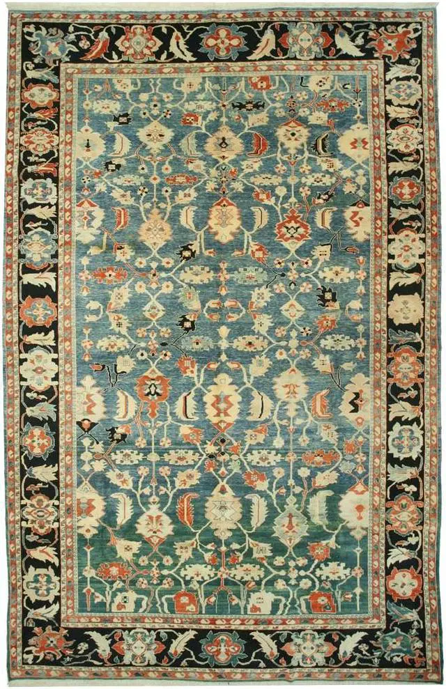 Alt view image 2 of 5 - Hand Knotted Wool Blue Traditional Geometric Bergama Rug, Made in India