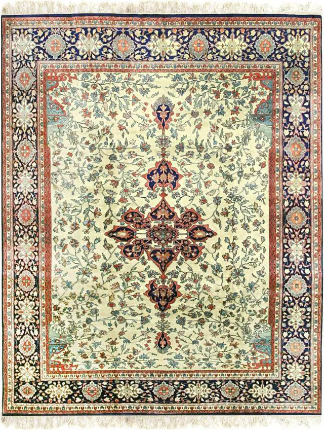 Alt view image 2 of 5 - Hand Knotted Wool Ivory Traditional Oriental Mohtasham Rug, Made in India
