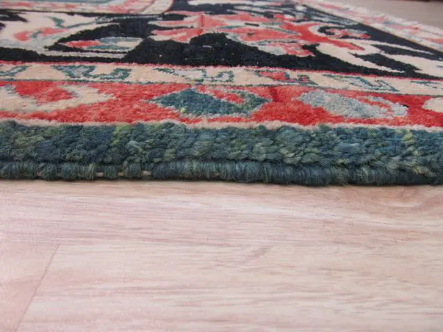 Alt view image 4 of 5 - Hand Knotted Wool Blue Traditional Geometric Bergama Rug, Made in India