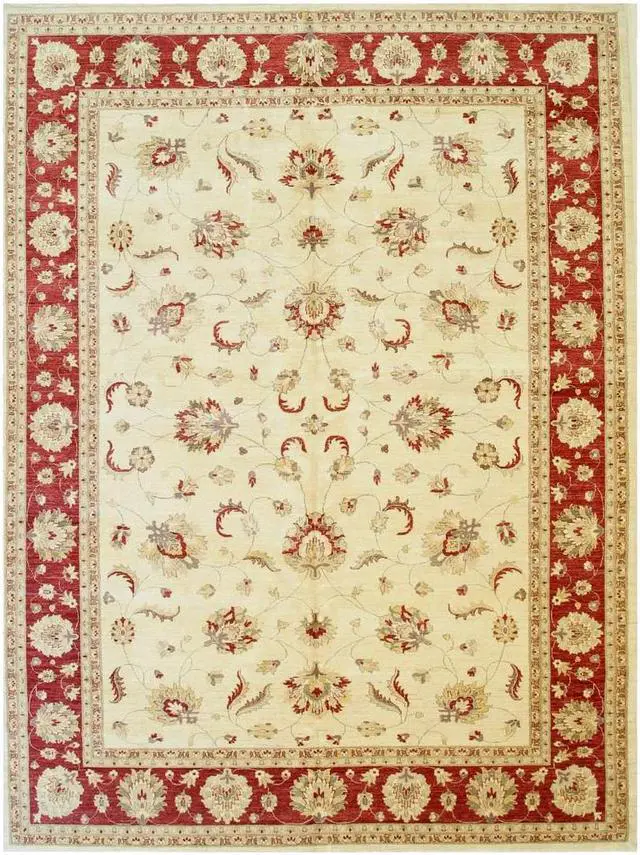 Alt view image 3 of 5 - Ivory/Red Hand Knotted Wool Traditional Peshawar Rug, Made in India