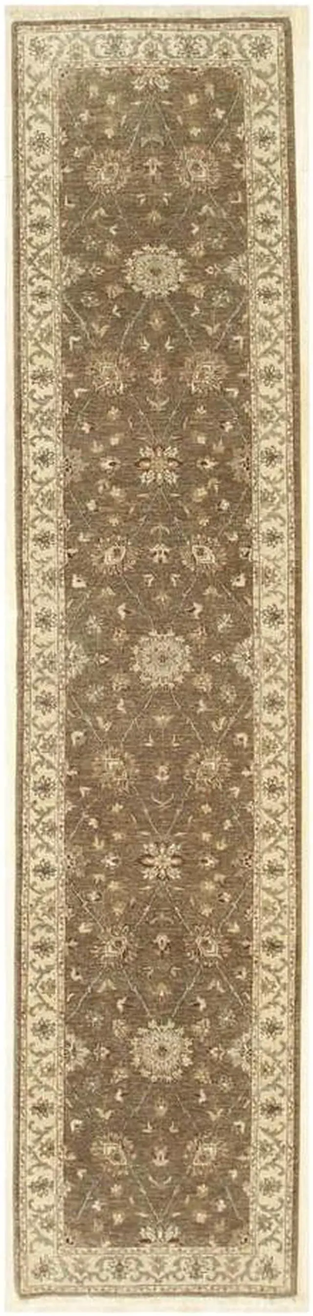Alt view image 3 of 5 - Brown Hand Knotted Wool Traditional Agra Rug, Made in India