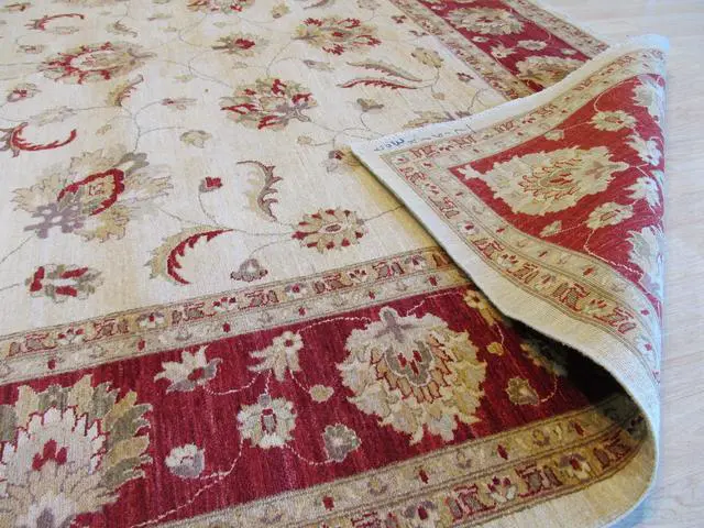 Alt view image 5 of 5 - Ivory/Red Hand Knotted Wool Traditional Peshawar Rug, Made in India
