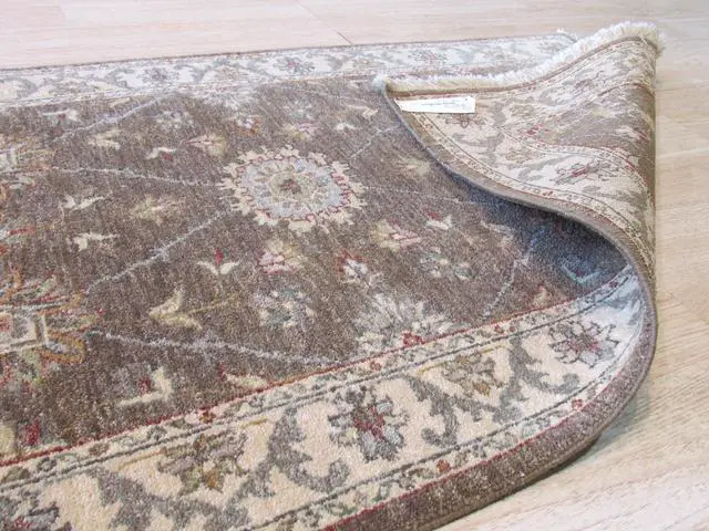 Alt view image 5 of 5 - Brown Hand Knotted Wool Traditional Agra Rug, Made in India