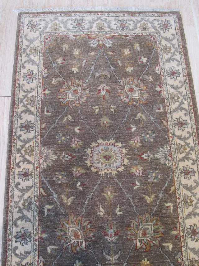 Alt view image 4 of 5 - Brown Hand Knotted Wool Traditional Agra Rug, Made in India