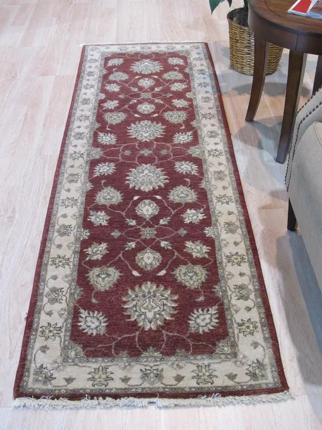 Main image of Red/Ivory Hand Knotted Wool Traditional Oriental Agra Rug, Made in India