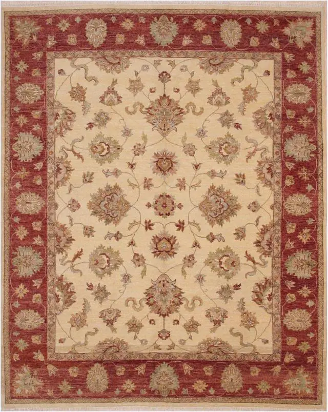 Alt view image 2 of 5 - Hand Knotted Wool Ivory Traditional Oriental Agra Rug, Made in India
