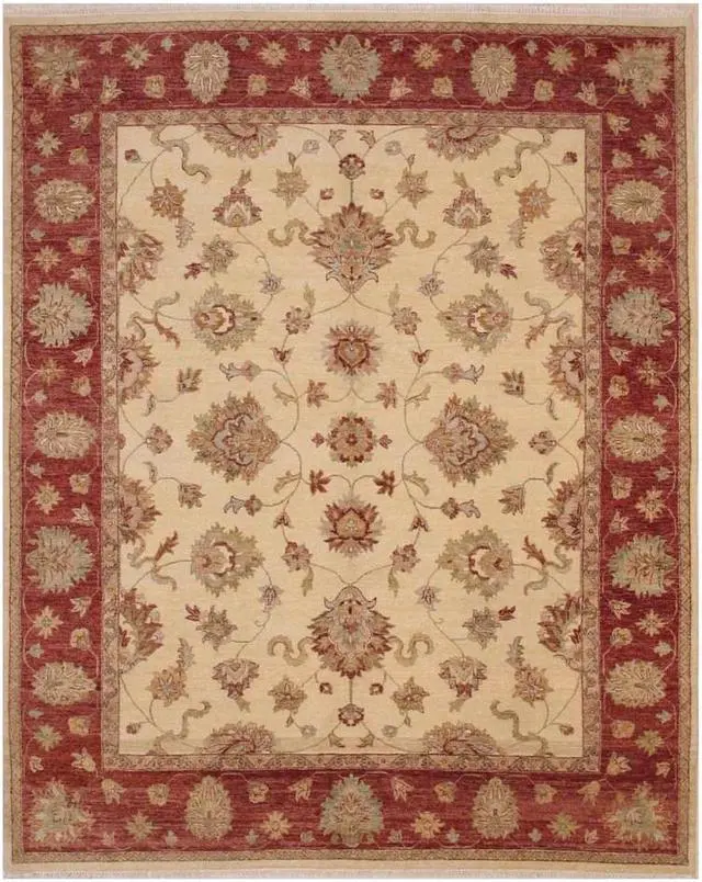 Alt view image 3 of 5 - Hand Knotted Wool Ivory Traditional Oriental Agra Rug, Made in India